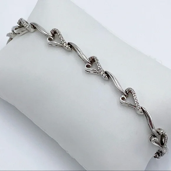 Vintage Heng Ngai Sterling Silver Genuine Diamonds Hearts Link Bracelet - Picture 1 of 10